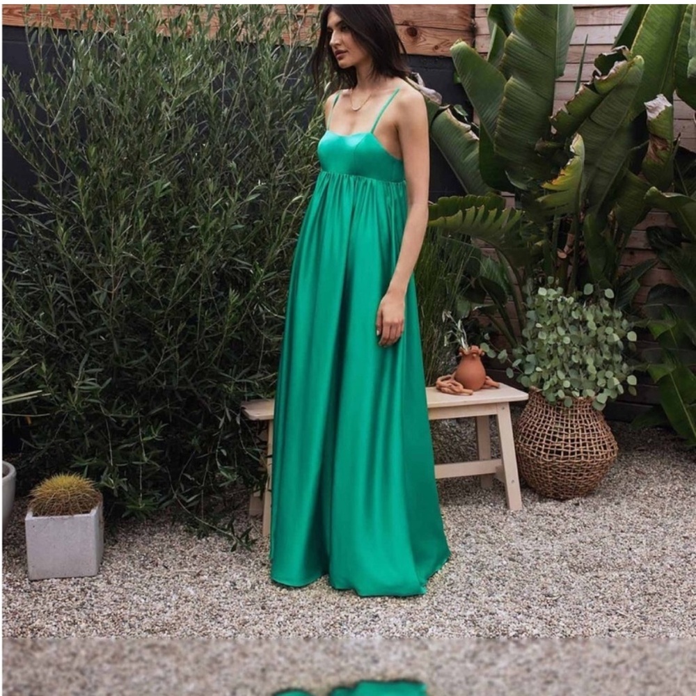 Fame and Partners Green Satin Maxi Dress